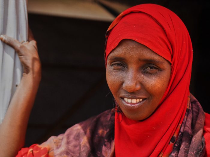 Woman wearing a red headscarf